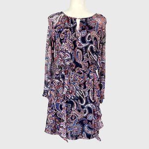 Shoshanna Silk Paisley Long Sleeve Ruffled Dress Red Blue Black size 4